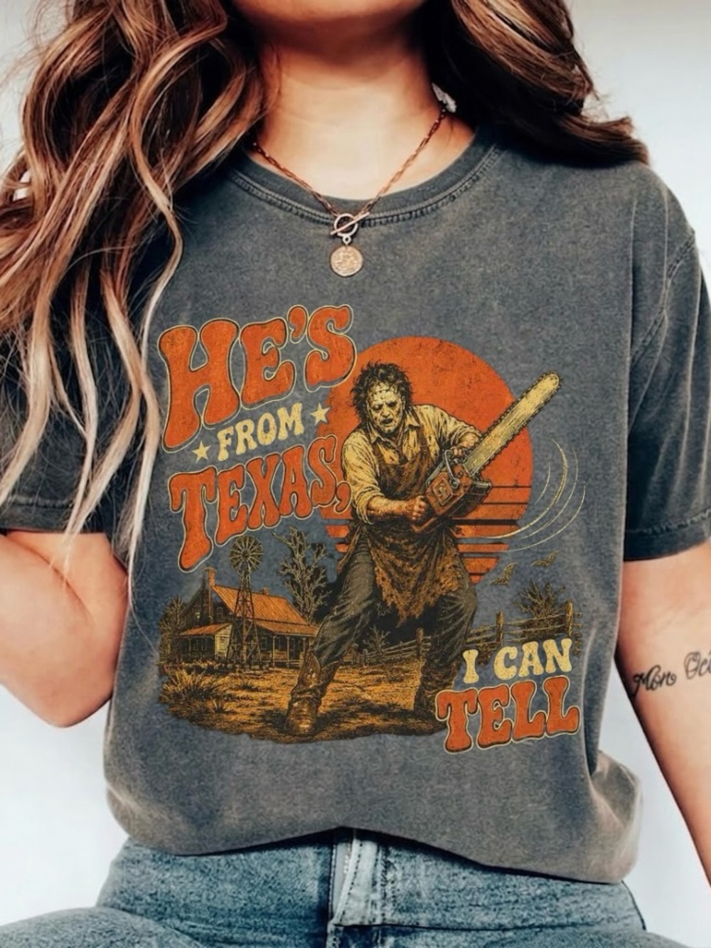 He’s From Texas I Can Tell Chainsaw Horror Spooky Season Comfort Color Tee